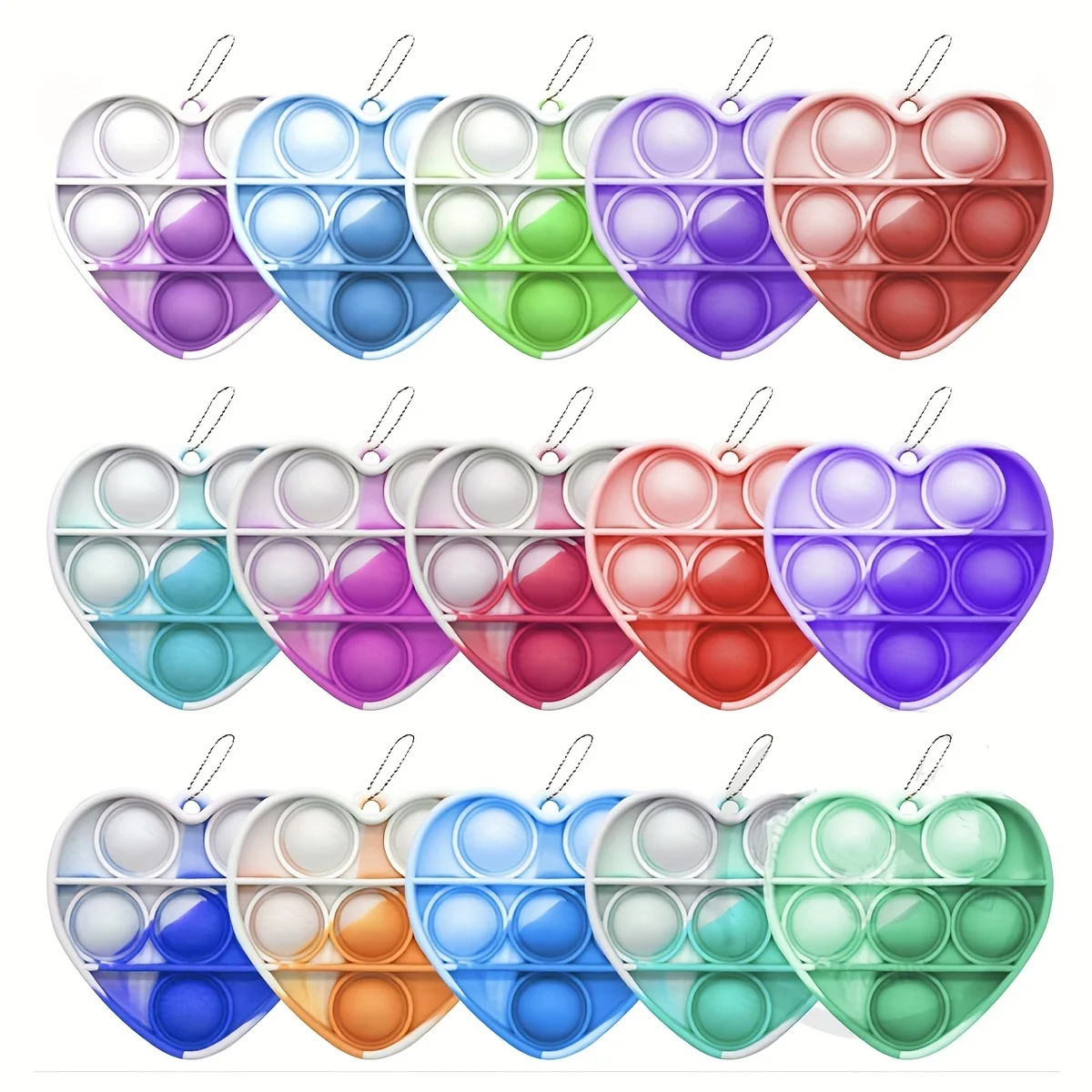 Colorful Heart Style Pop Keychains Set Fidget Toys for Stress Relief 12/24/36pcs Party Favors Ideal for Boys Girls & Adults
