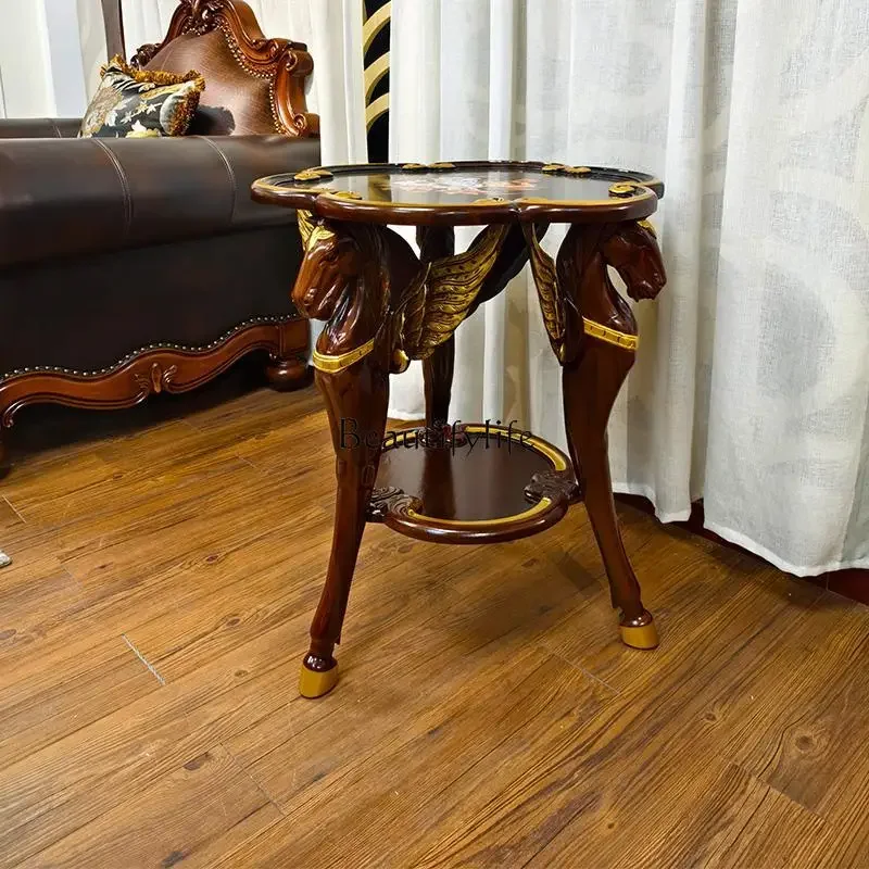 

yj5 European-style Hand-painted Solid Wood Birch Carved Gold Painting Classical Coffee Table