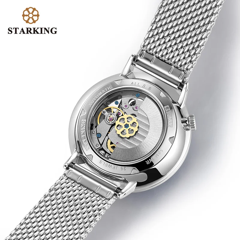 STARKING 2024 New Men\'s Watch Luxury Men\'s Automatic Watch Mechanical 42MM Watch Stainless Steel Mesh Strap Business Watch