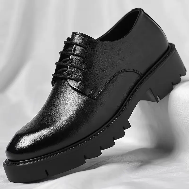 

Men's Thick-soled Leather Shoes 5/8/10CM Low-cut Business Formal Lace-up Fashionable And Casual Thick-soled Leather Shoes 38-44