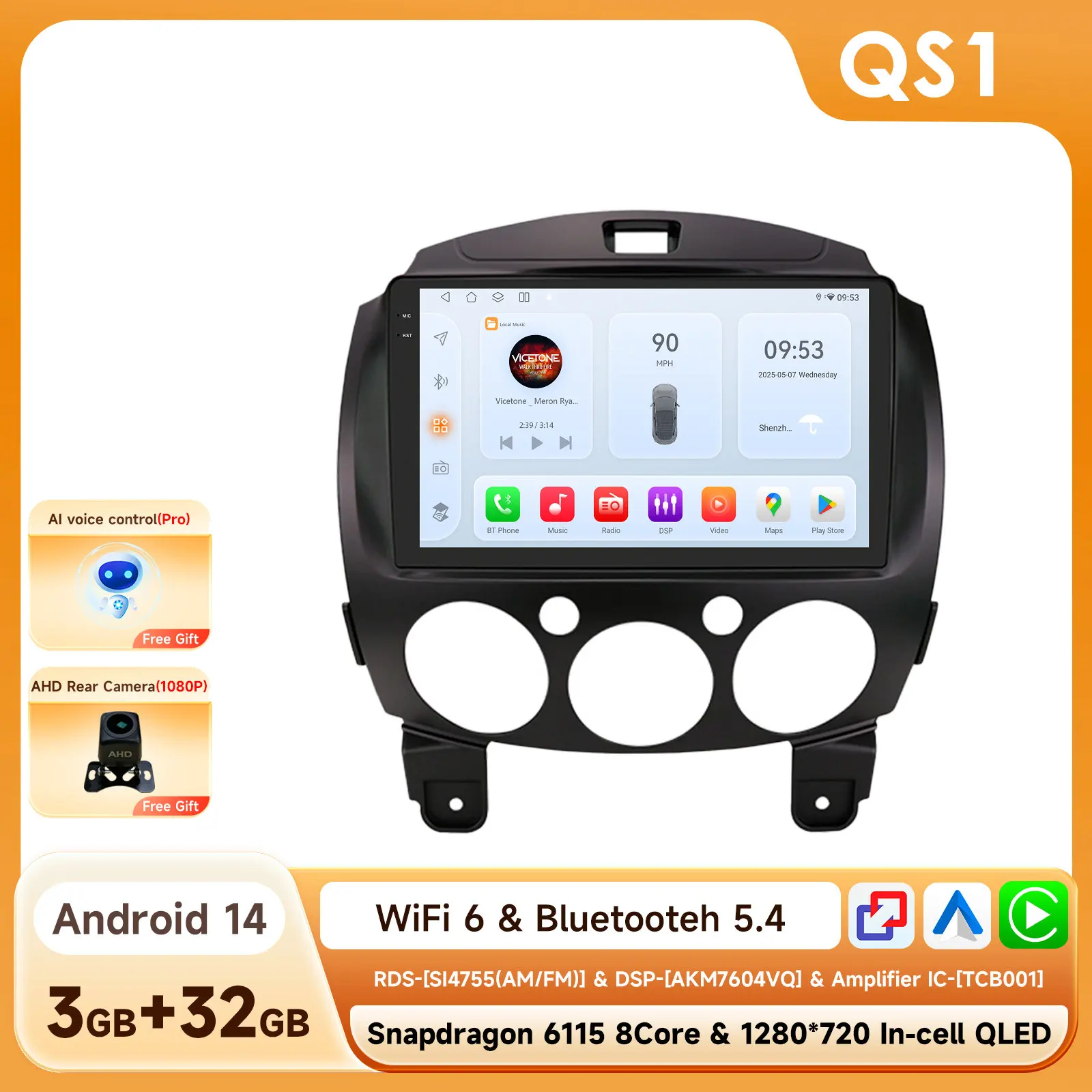 360 Camera 2Din Android 14 Autoradio Voor Mazda 2 2007 2008-2014 Auto Multimedia GPS 4G Carplay intelligente Scherm autoradio 6115