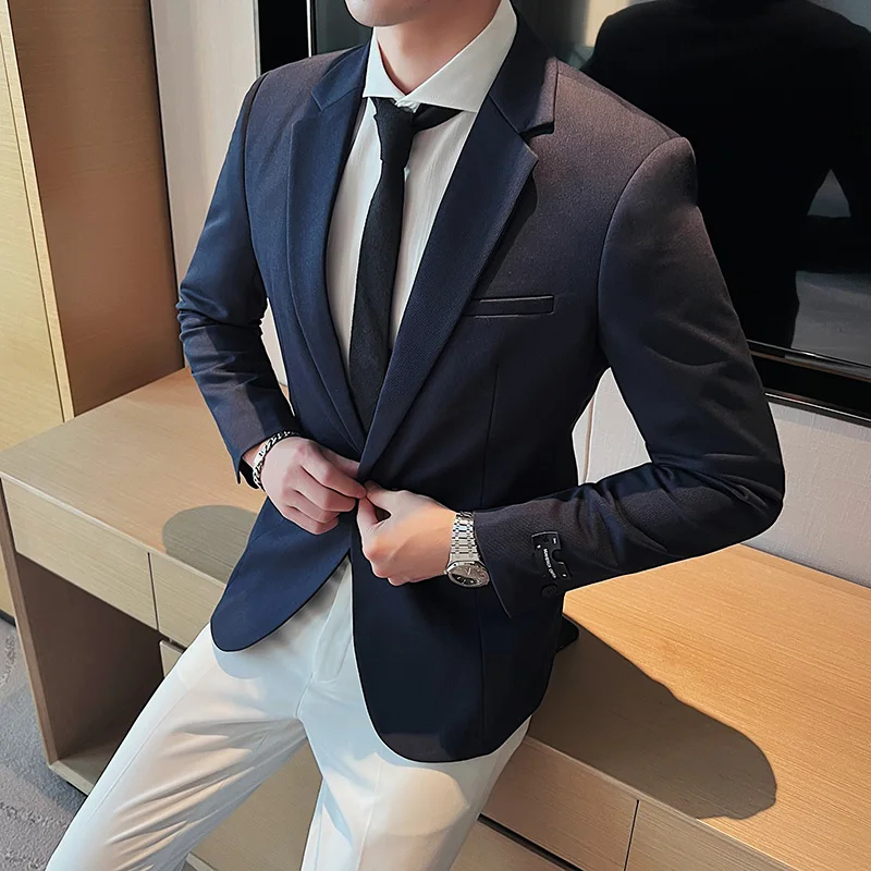 2023New boutique fashion business texture upscale twill slim party formal suit handsome single suit men's casual jacket