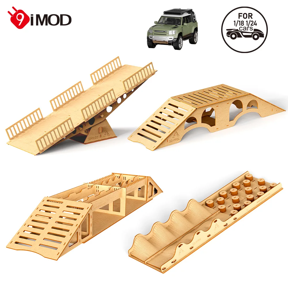 9imod rc escalada carro adereços de madeira ponte de prancha única 3d quebra-cabeça ponte de madeira gangorra pilha de madeira onda diy para 1/18 1/24 rc carro