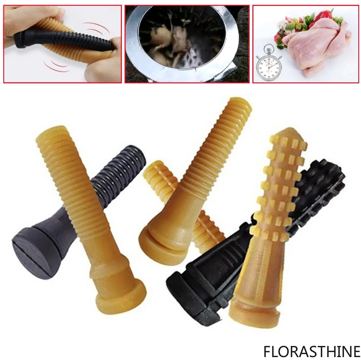 50Pcs Multi-Size Poultry Hair Removal Machine Rubber Stick Chicken Quail Duck Pigeon Plucking Rubber & Tendon Strip Black/yellow