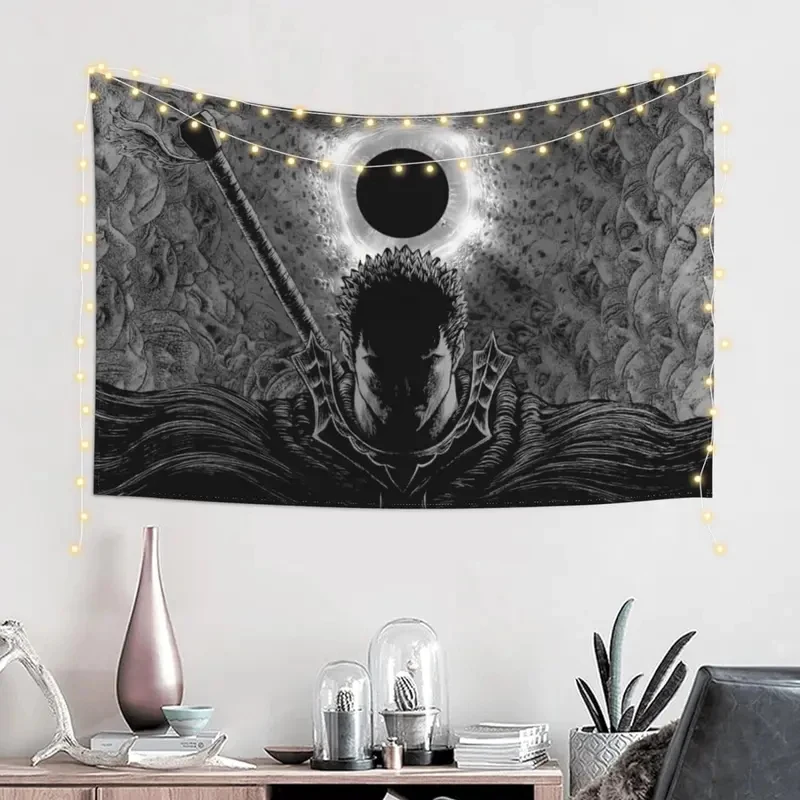 VIKAMA Berserk Guts Eclipse Tapestry, arte de pared de anime y manga en blanco y negro para colgar en el dormitorio, sala de estar, decoración de la habitación de los fanáticos