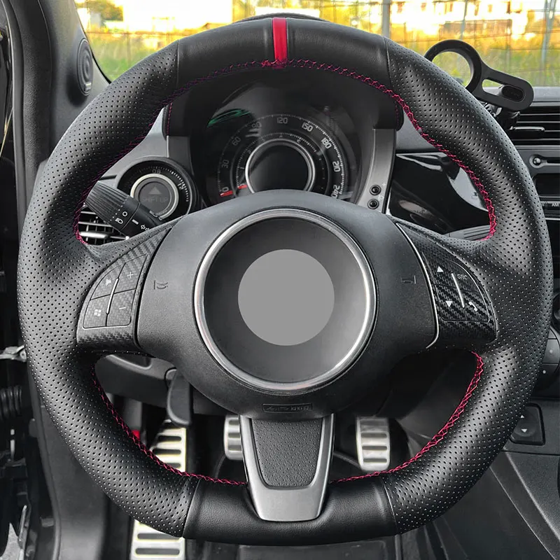 

For Fiat 500 500C (GQ/S) 2013-2015 For Abarth 500 500C 595 595C 2009-2016 Hand Braid Car Steering Wheel Perforated Leather Cover