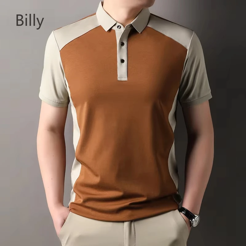 

Billy 2025 New Lapel Contrast Color Stitching Short Sleeve Summer Polo T Shirt Men Cotton Designer Clothes Gifts for Boyfriend