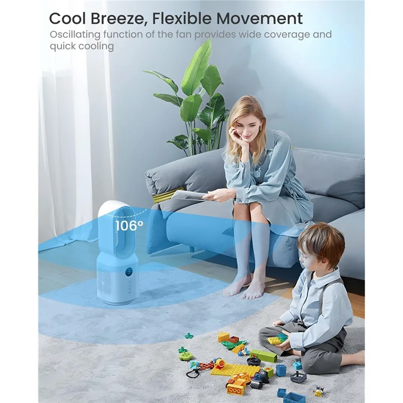 B51CNEW! 13 Inch Bladeless Desk Fan, Table Fan With Oscillating Function, 3 Speed Settings And Night Light-Quiet Fan For Bedroom