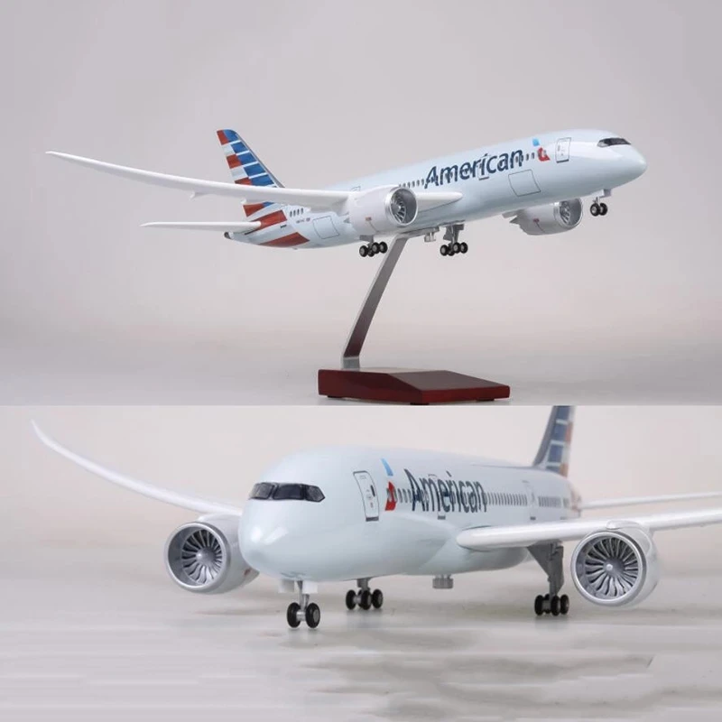 Avião escala 1:130 47cm 787 B787 Dreamliner Aeronave American Airlines Modelo W Avião de resina fundida com luz e roda