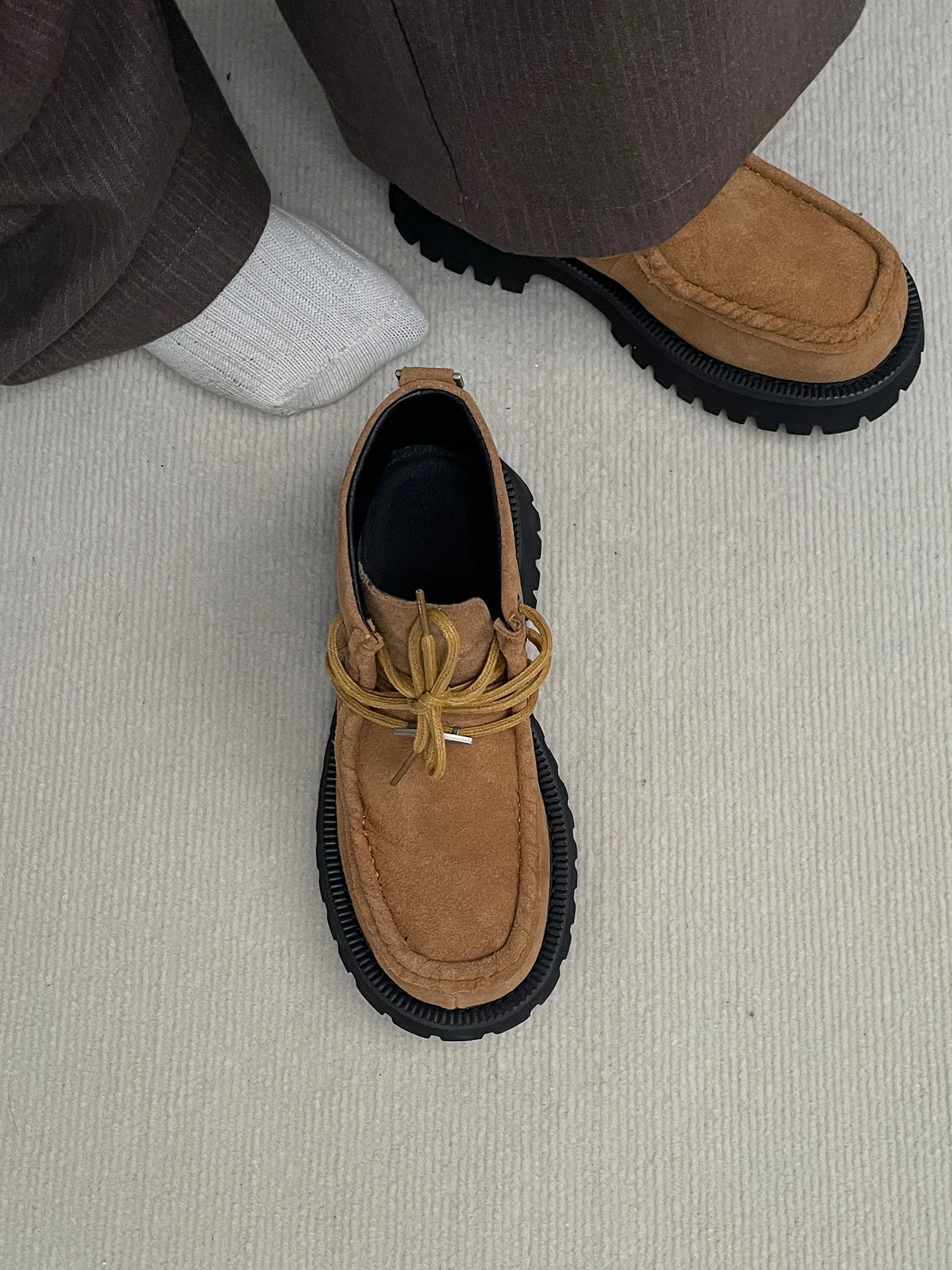 

Men's ort Boots Autumn Winter Thi Bot Kangaroo oe Briti Sle Simple Flip Fur Leather Casual Versatile or...