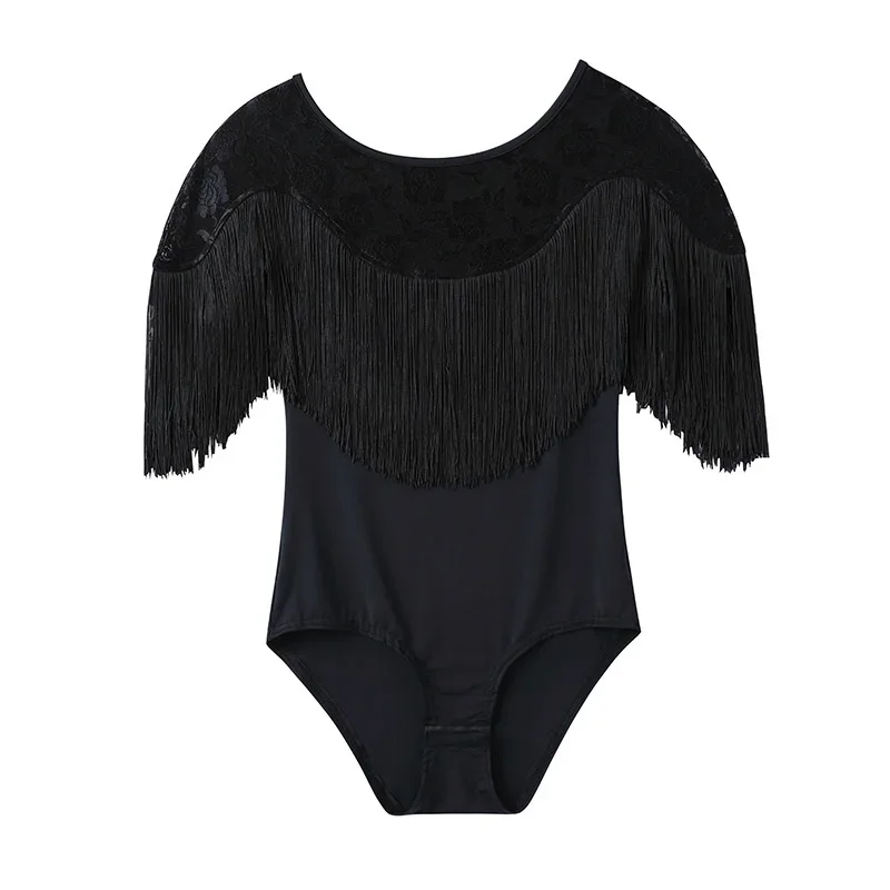 

Women Latin Dance Mesh Tassels Clothes Female Adult Sexy Tops Profession Performance Clothing Ballroom Samba Dancing Shirt Black
