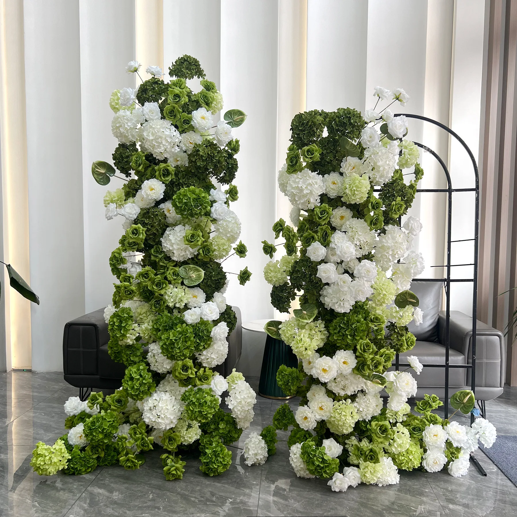 Green wedding background flower stage background arrangement fake flower window exhibition hall decoration cake tower