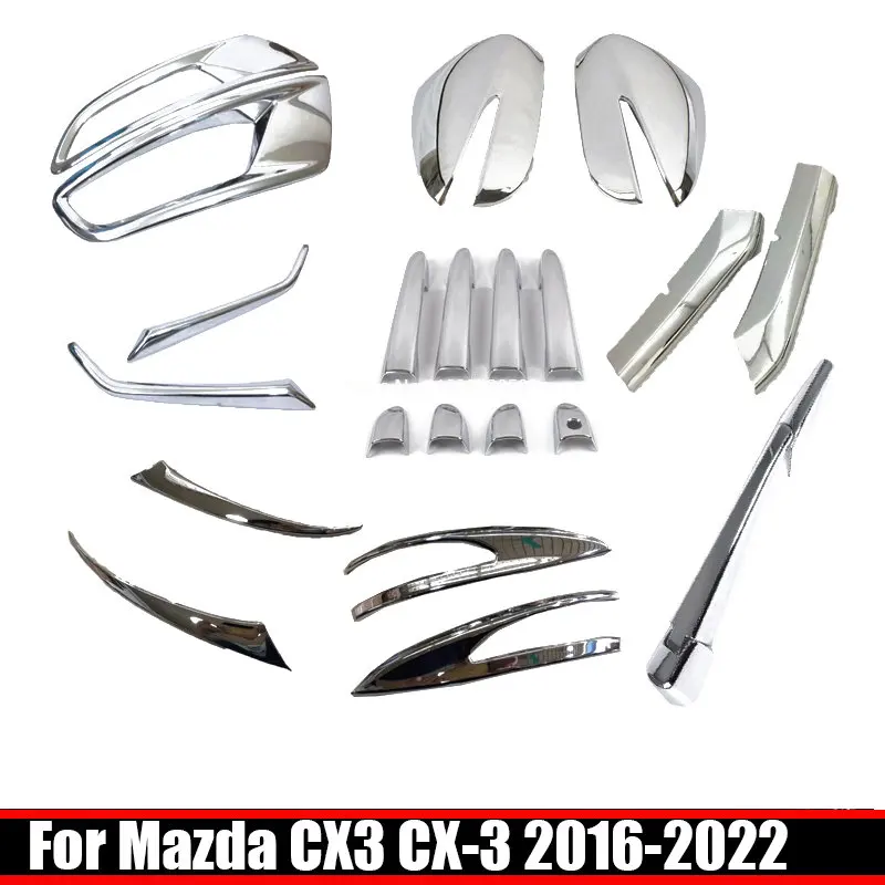For Mazda CX3 CX-3 2016-2022 ABS Chrome Car Exterior Headlight Trim Front Rear Fog Light Cover Side Handle Center Grill cover