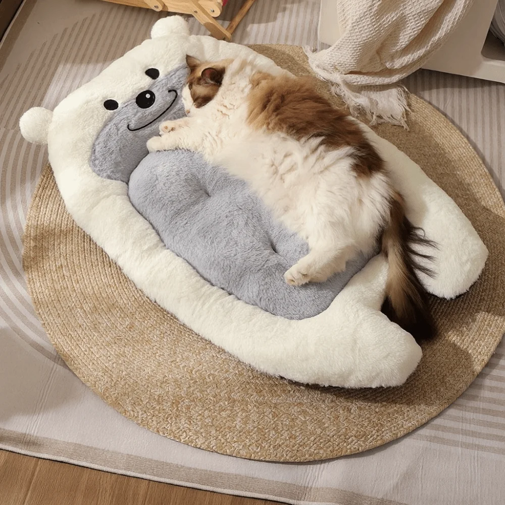 cartoon-bear-shape-plush-pet-mat-anti-slip-soft-dog-sleeping-pads-thickened-comfortable-pet-sleeping-nest-for-cats-and-dogs