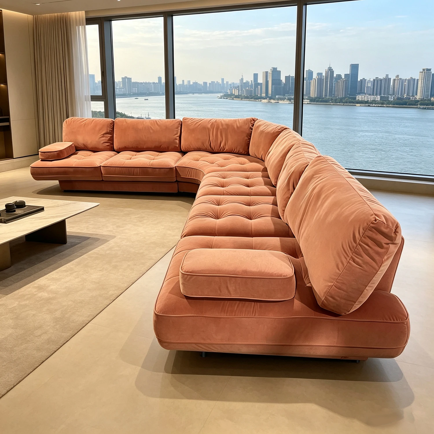 &Luxury Curved L Shape Modular Velvet Sectional Sofa Solid Wood Frame Foam Corner Couch Cloud Modern Living Room Furniture
