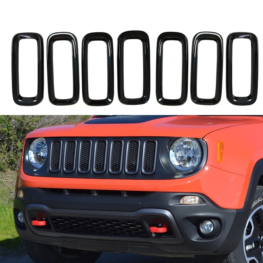 

7 шт. черные накладки на переднюю решетку, крышка гриля для Jeep Renegade 2015-2018