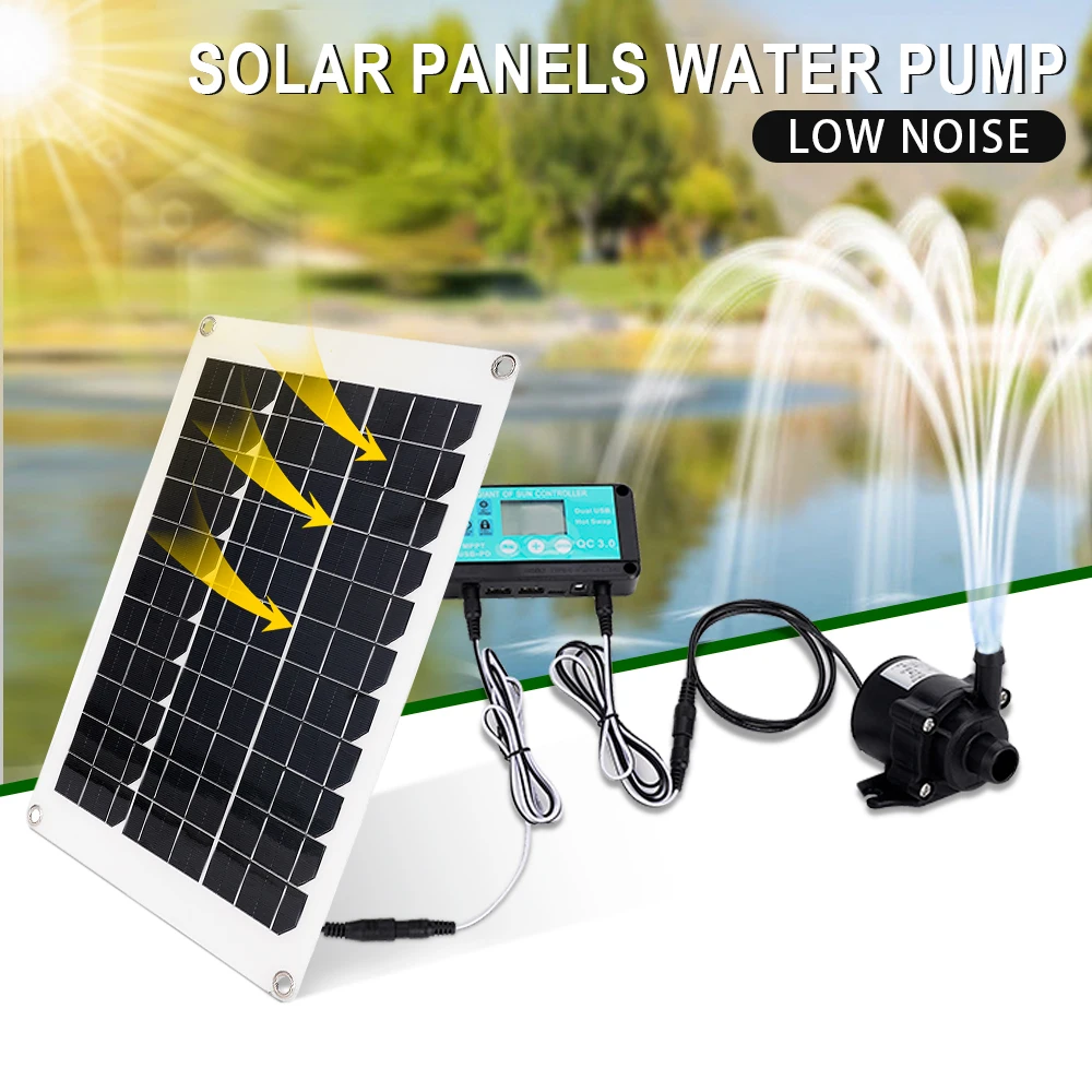 DC12V 50W Solar Panel Brushless Submersible Water Pump With Controller Outdoor Car Garden Emergency Power Supply