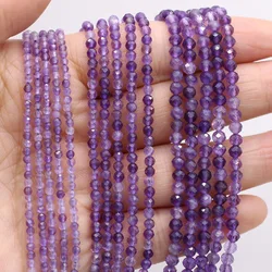 2/3/4mm Natural Stone Crystal Round Faceted Beads Amethyst Loose Spacer Beads for Jewelry Making DIY Necklace Bracelet Accessory