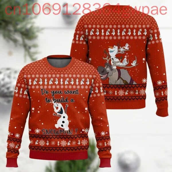 Disney Olaf Frozen Ugly Christmas Sweater Snowman Xmas Sweater Cartoon Sweater Men Women Funny Reindeer