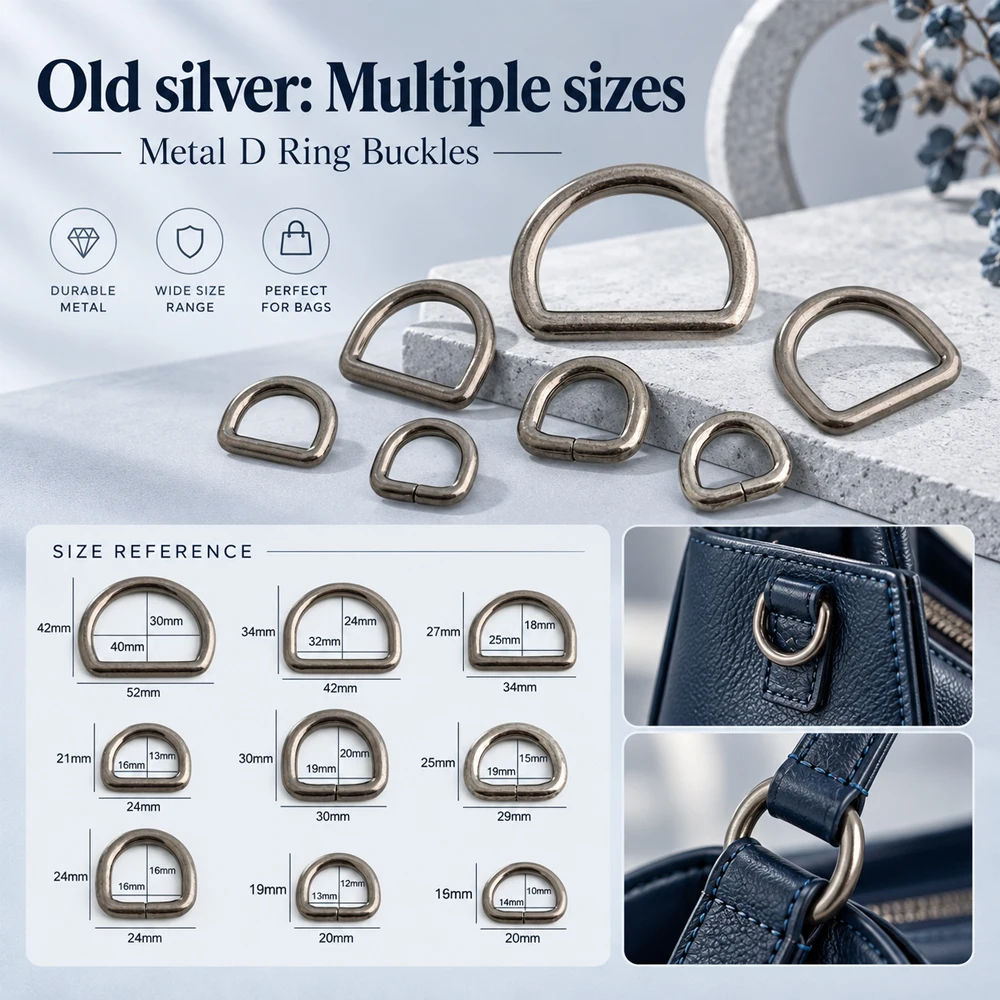 10/40/100PCS 13-40mm Old silver Adjuster D Ring Buckle For Webbing Backpack Strap Bags Purse Shoes Pet Collar Clasp Accessories