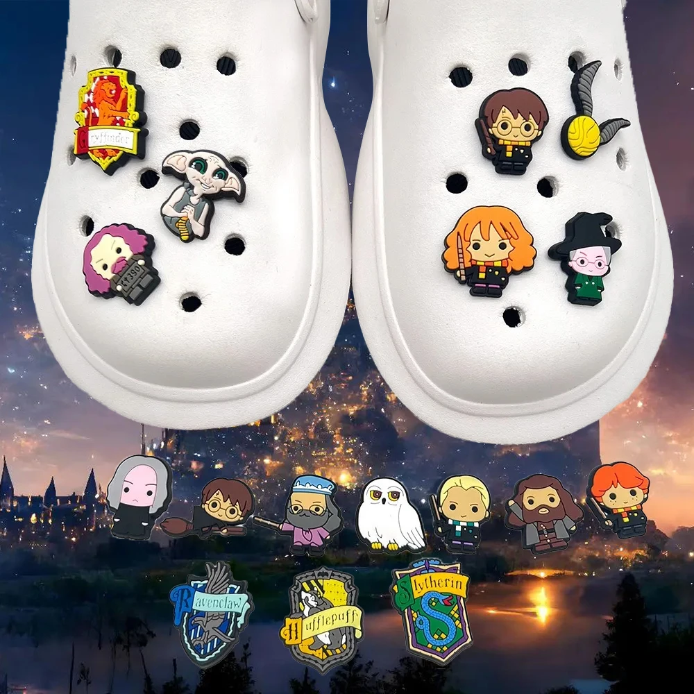 17pcs Harry Potter Shoe Charms PVC Anime Shoes Accessories Fashion DIY Buckle Sandals Garden Shoe Buckle