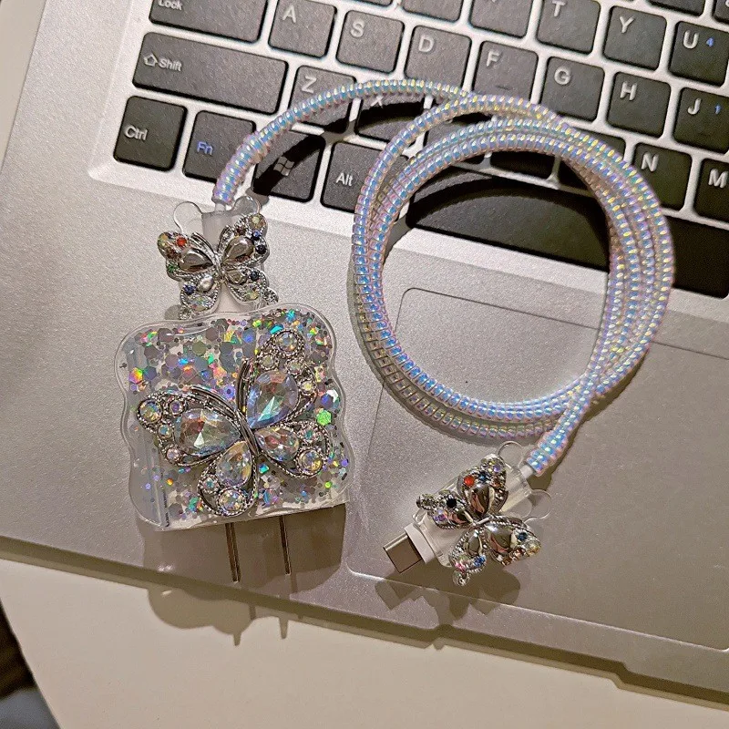 Sparkling Butterfly Data Cable Protection Case for Apple 20W Fast Charging Cable Anti Break Charge Case For iPhone 16 15