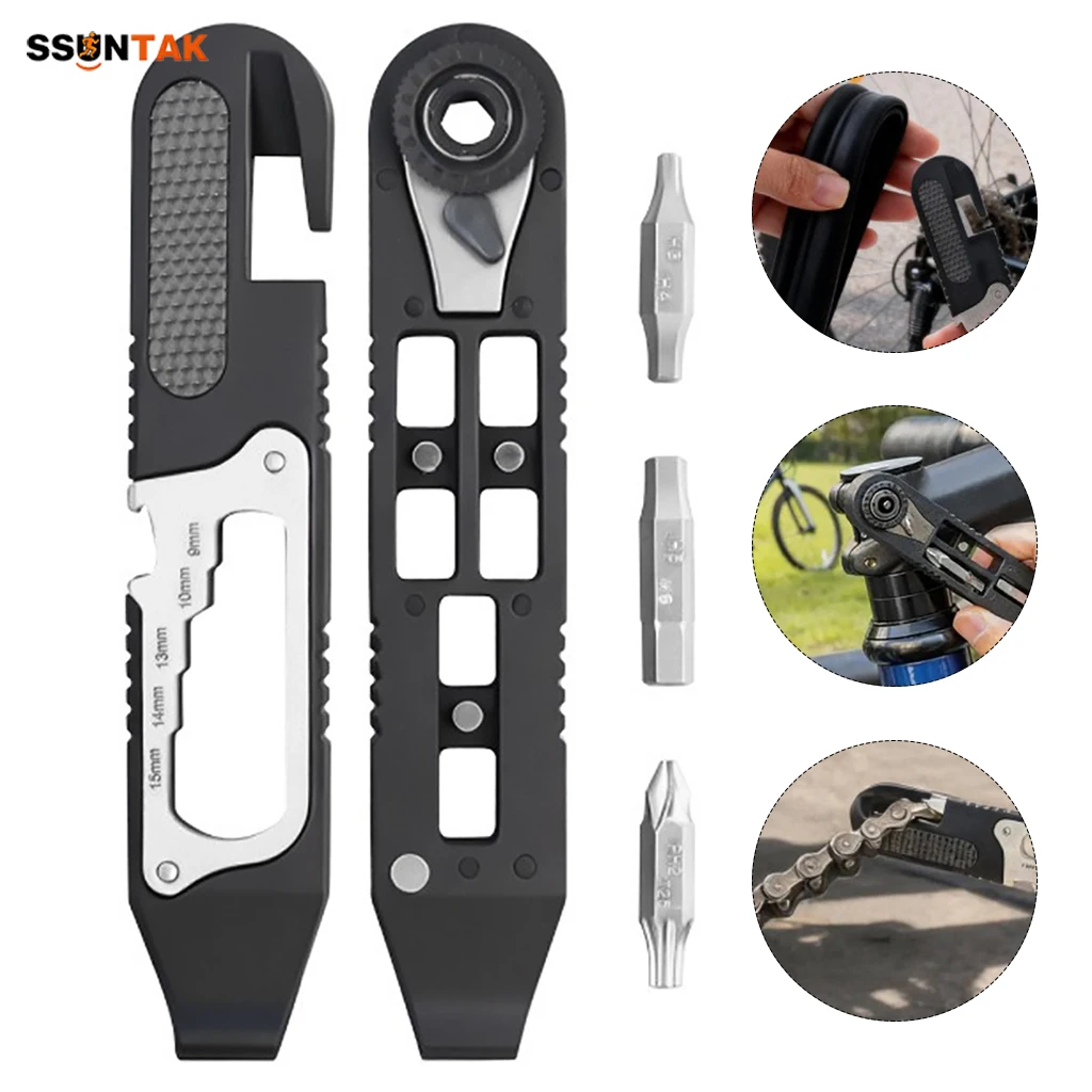 

SSUNTAK Bicycle Repair Tool Kit Portable Multifunctional Hex Wrench Tire Levers Ratchet Wrench Set for MTB Road Bike Maintenance