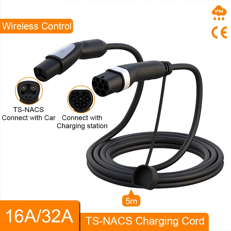 

feyree 16A 3.5KW 32A 7KW 1Phase Type2 to TS-NACS Socket EV Charger Cable for Tesla Model 3 Y X S for Public Charging Station