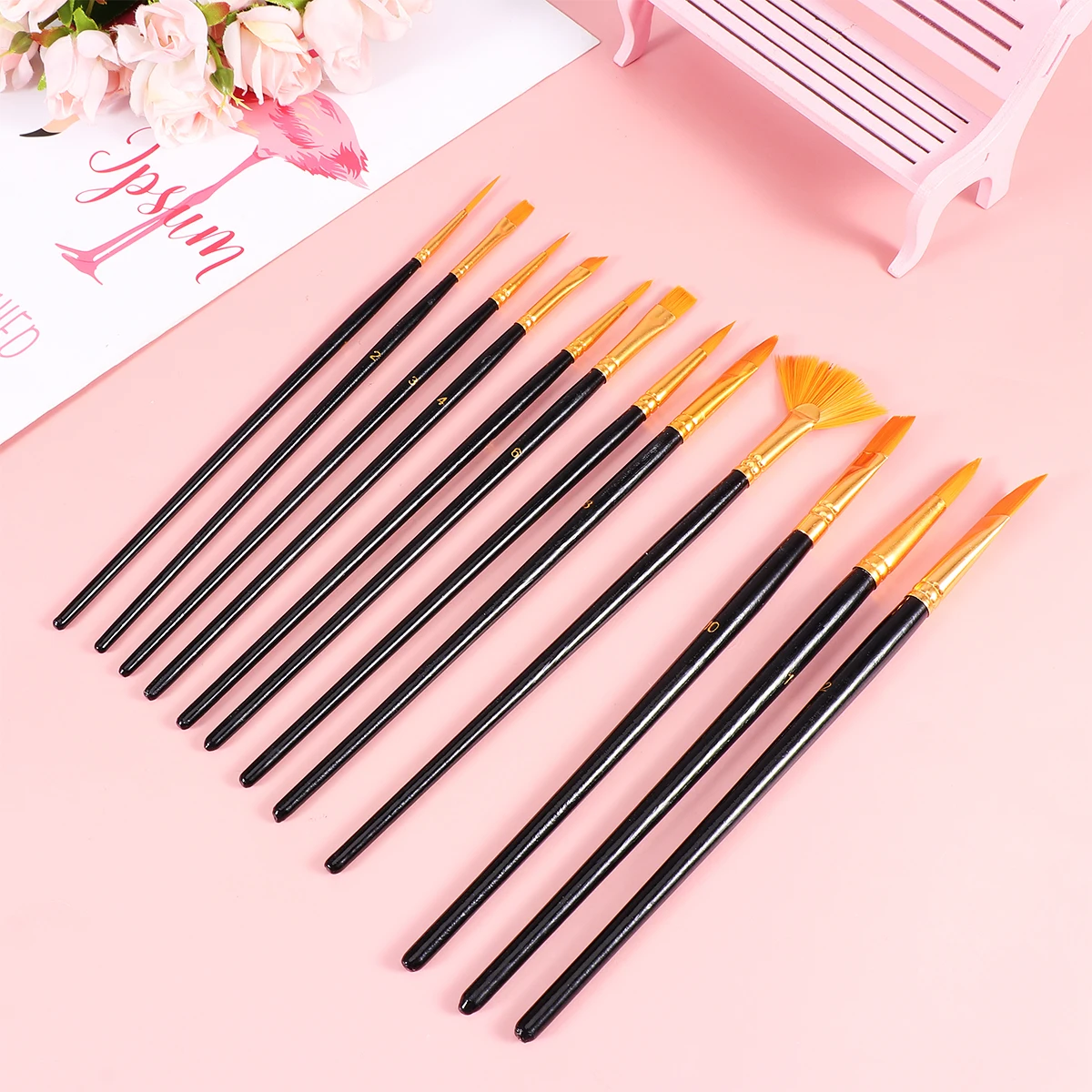 

12 Pcs Oil Brush Set Paint Water Color Paintbrush Line Drawing Pen Professional
