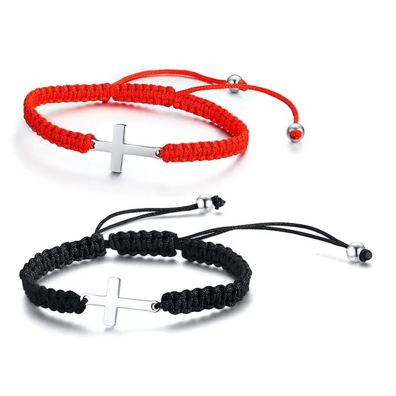 Stainless Steel Cross Braided Rope Bracelet For Men Women Lover Bracelet Jewelry