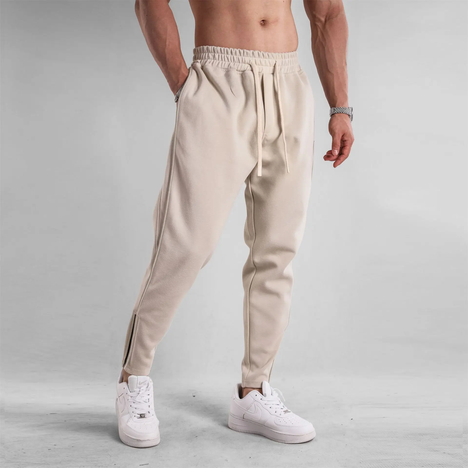 Men's Straight Running Sweatpants Cotton Track Pants Drawstring Sports Baggy Pants Casual Outdoor Jogging Running Trousers