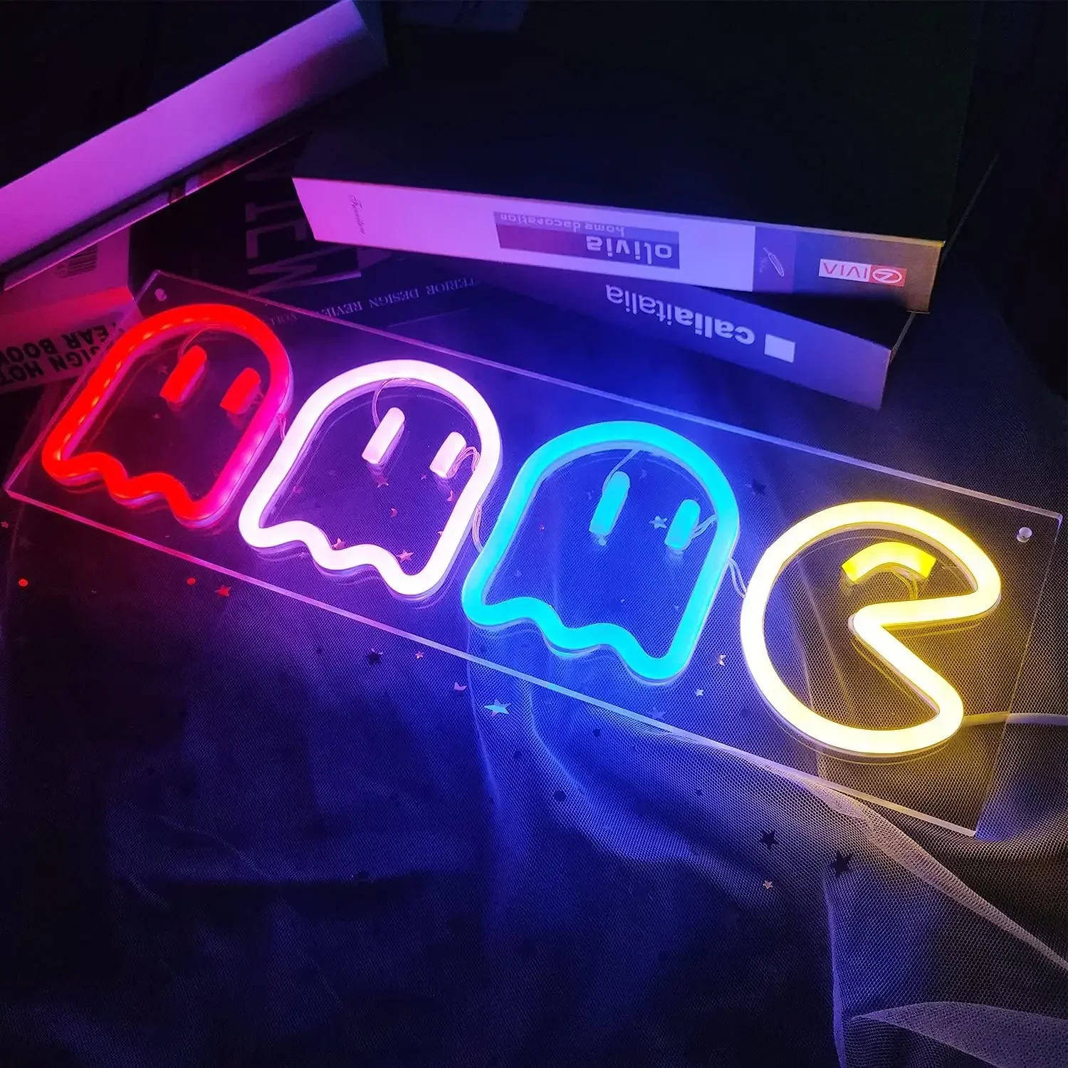 Ghost Neon Lights Decor Arcade for Game Room Decor Led Wall Sign Neon Sign for Bedroom Kids  Bar Halloween Party Christmas Gifts