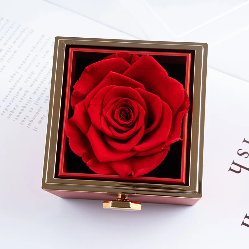 2024 Valentine Eternal/Soap Rose Rotate Gifts Box Wedding Ring/Necklace Jewelry Storage Case Christmas Gift for Women Girlfriend