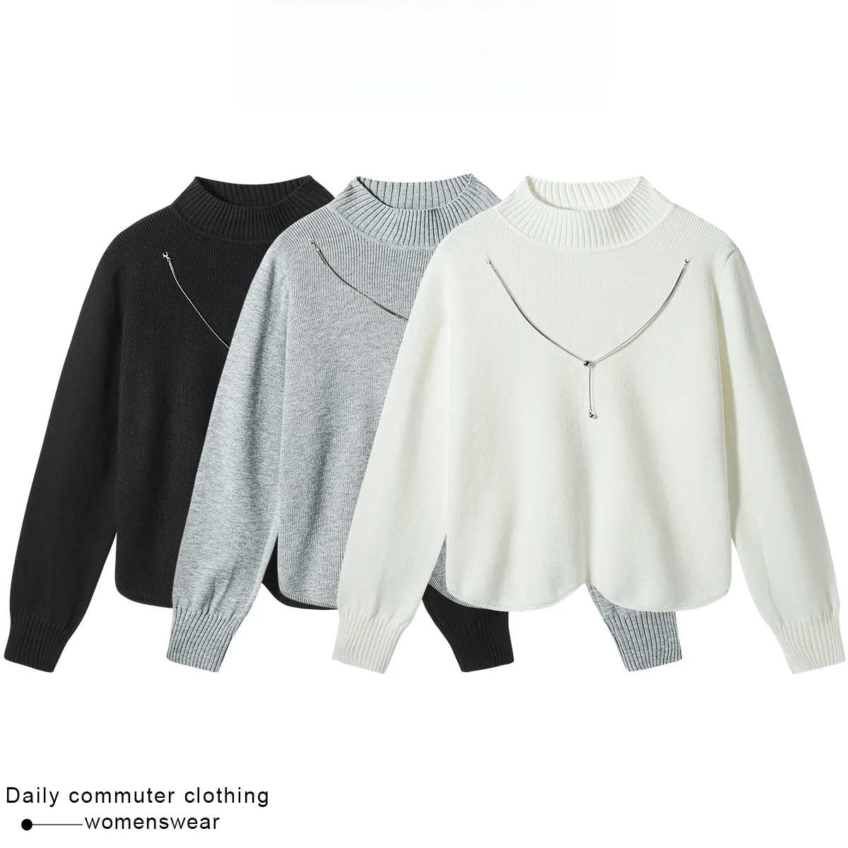 

Coehkg Lazy Soft Irregular f High Ne Knitted Sweater Women's Loose Slimming Top Winter Long Sve Color
