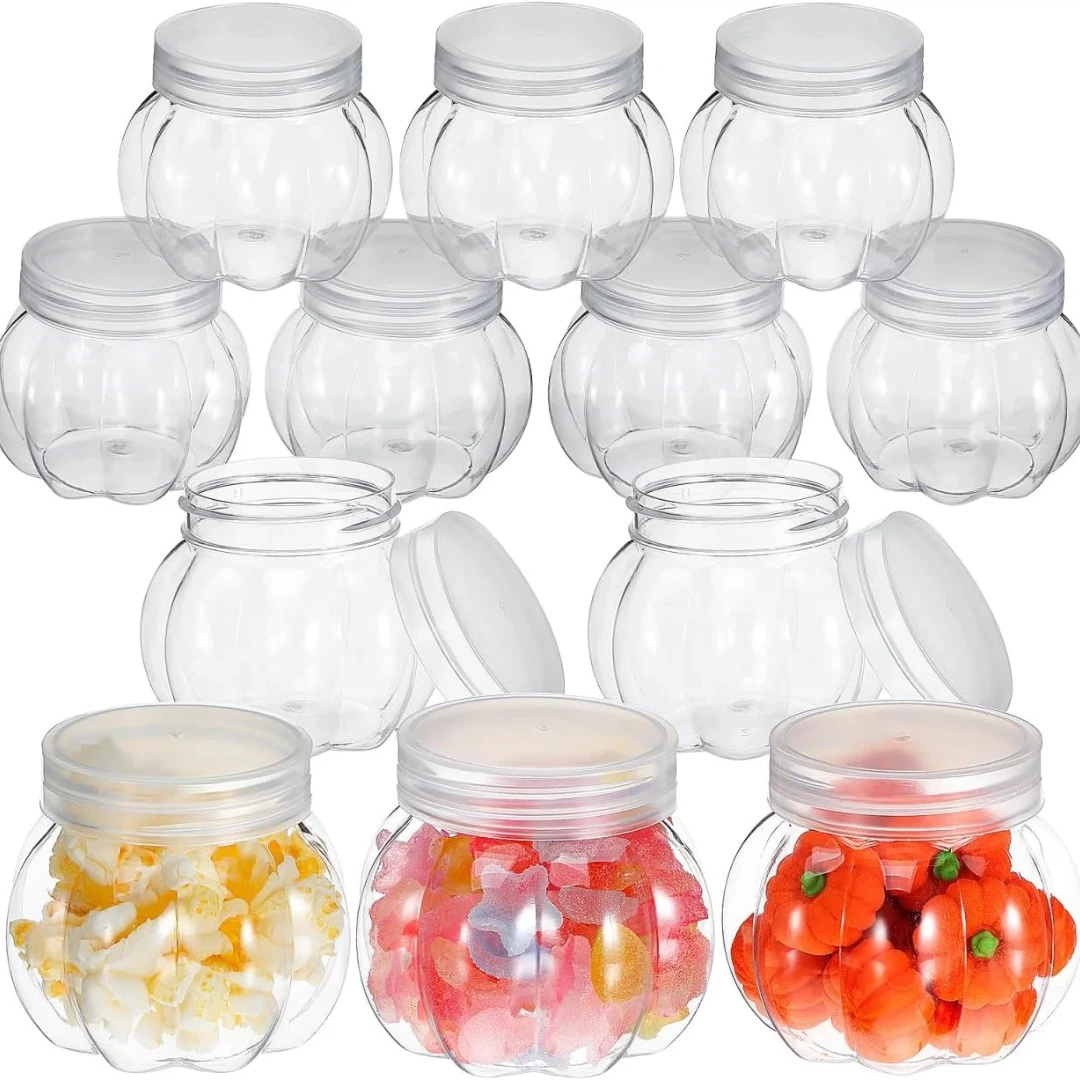 20/50PC Clear Plastic Pumpkin Candy Jar with Lid Creative Transparent Pumpkin Shaped Storage Containers for Halloween Party