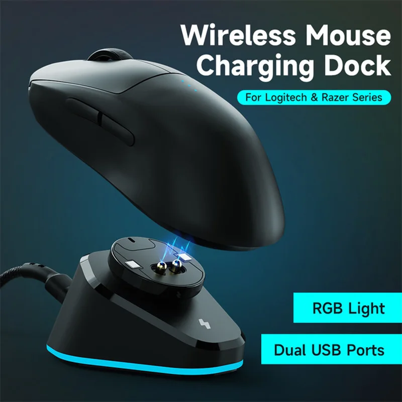 

RGB Magnetic Charging Dock for Logitech G Pro/Superlight 2/Pro 2 G502 X/G903 Mouse with 2 USB Ports Fast Charge LED Hub