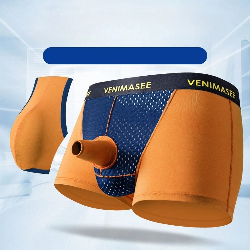 Man Penis Hole with Tube Underpants Erotic Body Health Care Enhancing Pouch Design Boxers Underwear Long Foreskin Lingerie Pants