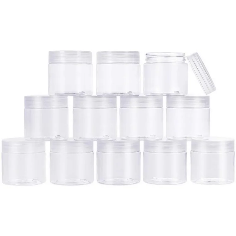 

20 Pack 2oz PET Plastic Round Container Jars with Clear Lids and and Leakproof Gasket for Beads Crafts Body Scrub Creams