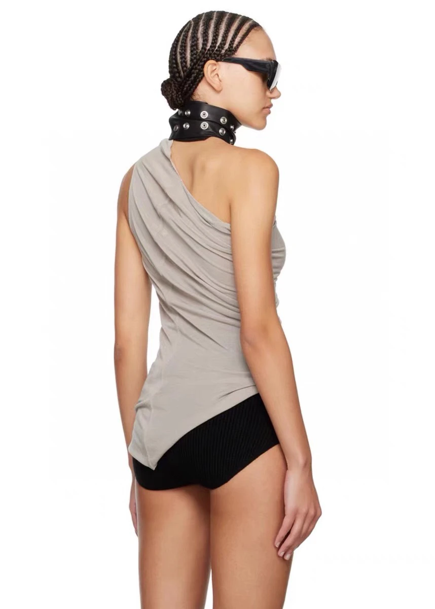Dark RO Style Summer One-Piece Asymmetrical Sleeveless Vest Women's Slim Fit Elastic Top Trendy Commute Style  Color
