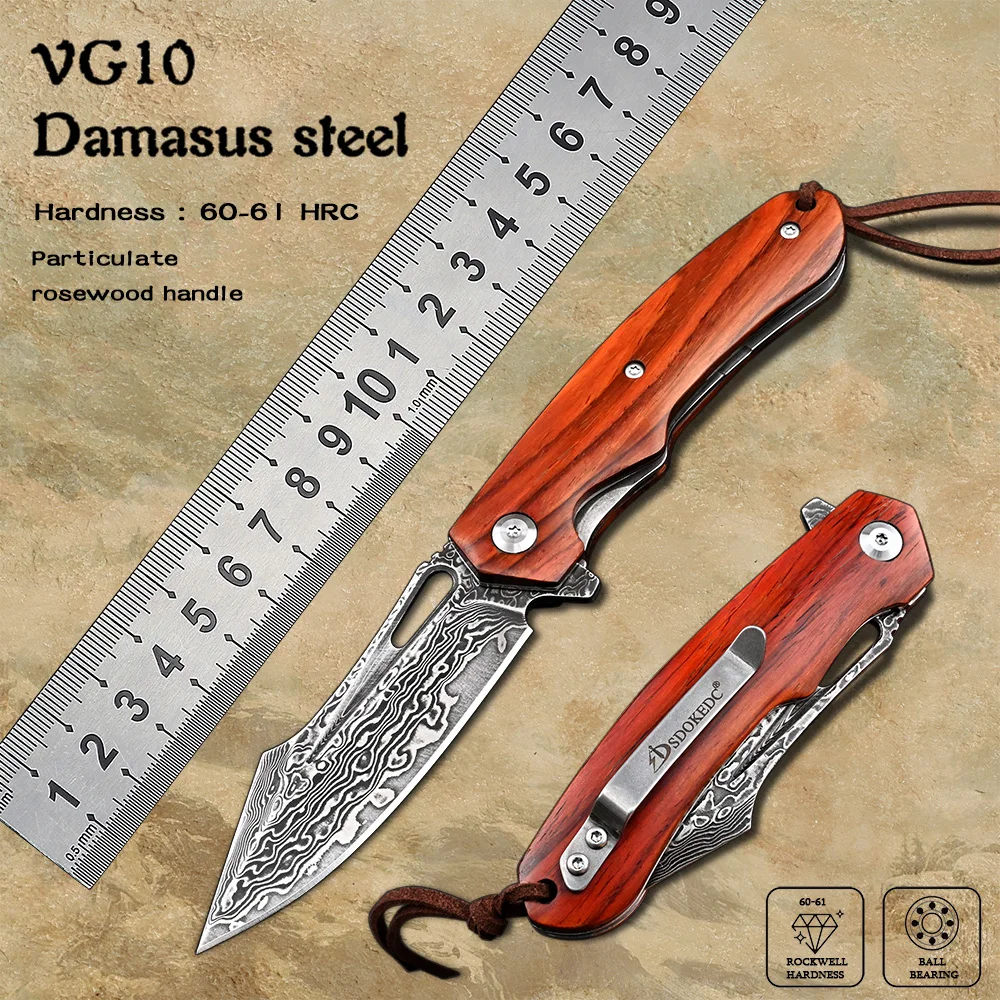 

VG10 Damascus Steel Hunting Survival Folding Knife Outdoor Self Defense For Women Tactical Rescue Pocket Knife EDC