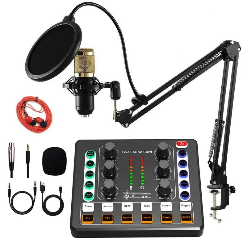 BM-800 Recording Studio Package with M8 Sound Card Condenser Mic Audio Interface DJ Mixer for Recording Studio YouTube Streaming