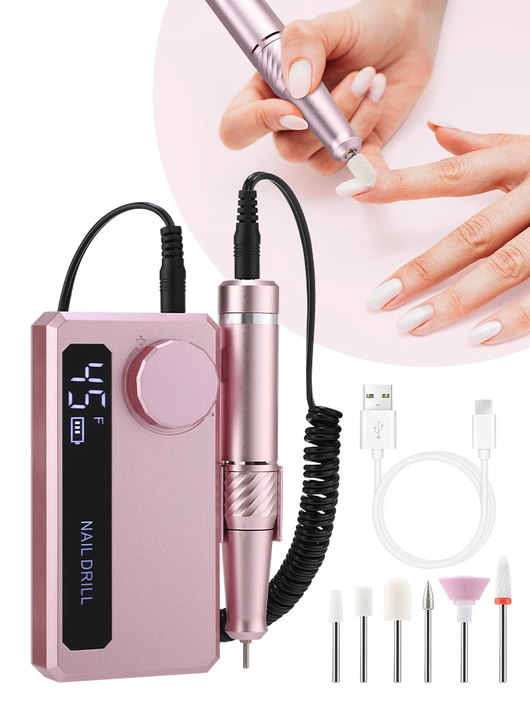2-in-1 45000RPM Elektrischer Nagelpolierer Professionelle Nagelbohrmaschine für Gel-Nagelpflege Wiederaufladbares Tragbares Nagelfeilen-Maniküre-Werkzeug