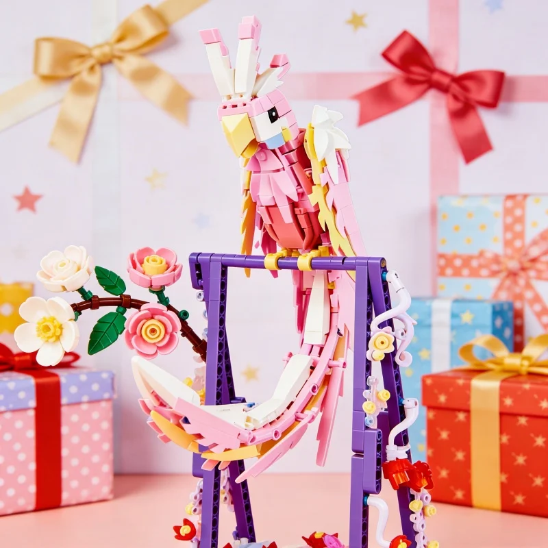 Creative Kids Building Blocks 630PCS Rotating Parrot Flip Head Birds Splicing Toys Male and Female Series Models Ornament Gifts