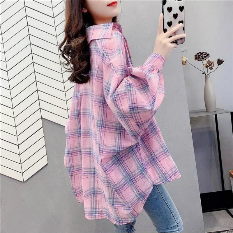 Shirts Women Fashion Chic 3XL Batwing Sleeve Plaid Summer Sun-proof Simple Daily Casual Korean Style Harajuku All-match Ladies