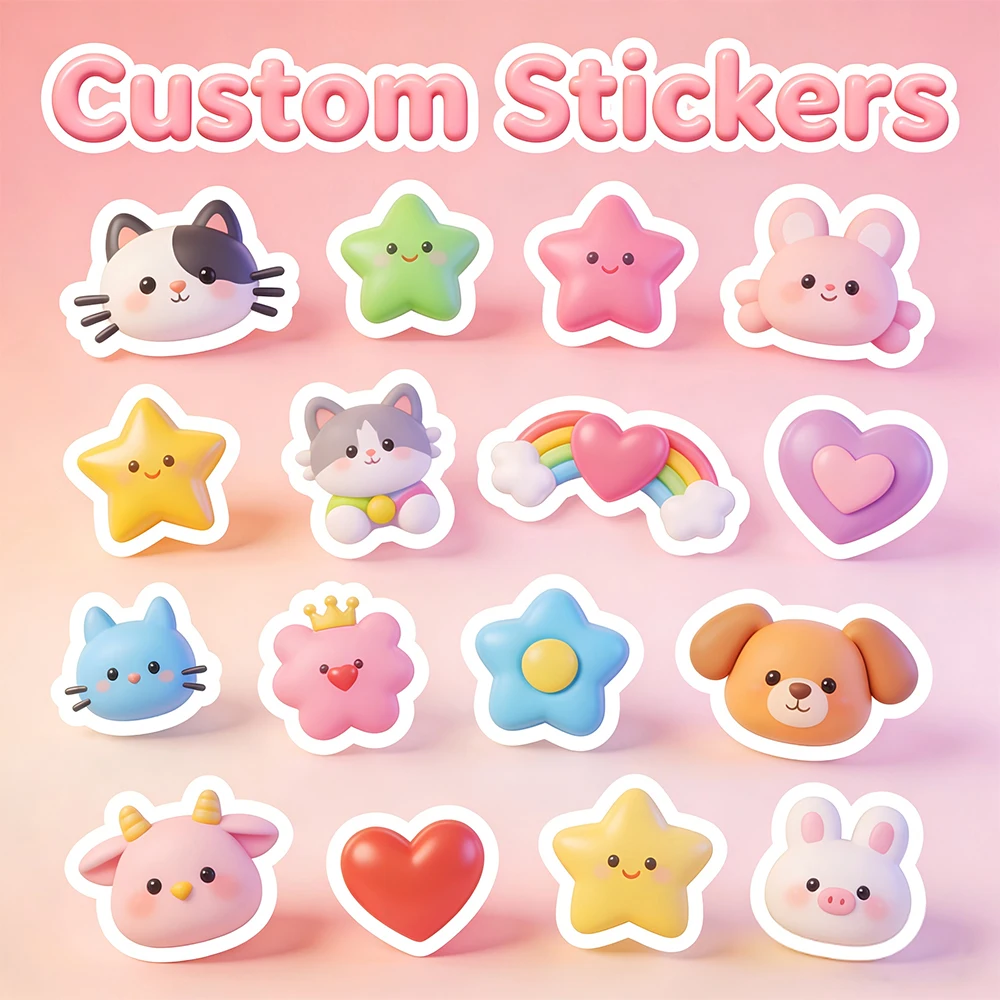 

Custom Cute Cartoon Stickers, Personalized Any Size & Shape Vinyl Stickers Waterproof Adhesive Labels for Decoration