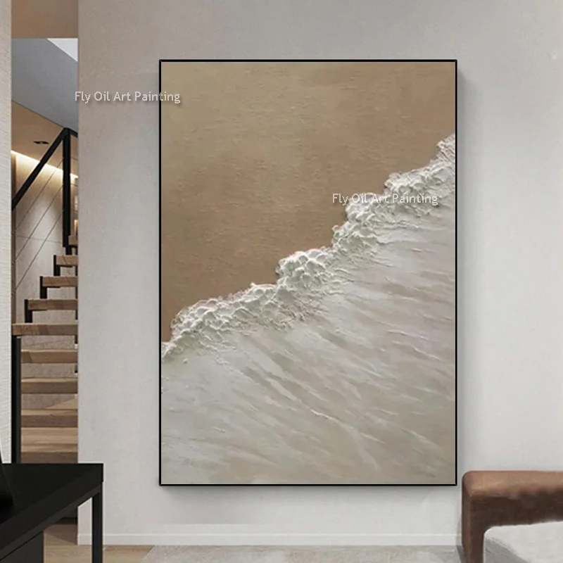 Seawave Knife Thick Oil Painting Handmade Brown Sea Scape Canvas Painting Modern Wall Art Sea Artwork for Home Dectoration