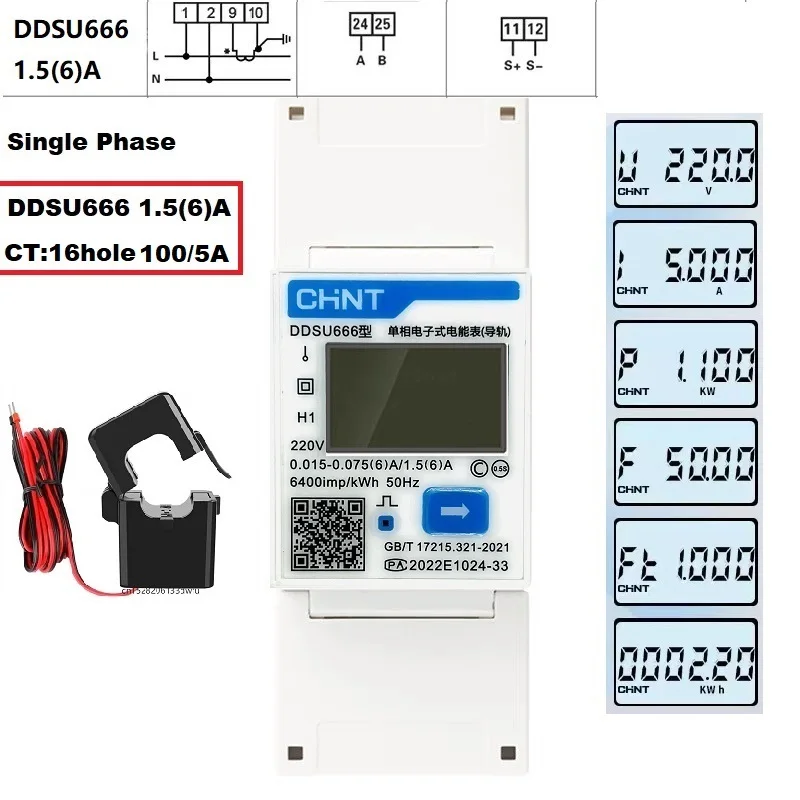 CHINT DDSU666 DTSU666 Multifunction Power Meter Programable V,A,W,KWH,VAR, MODBUS RS485 Electric Energy Meter Solar PV inverter