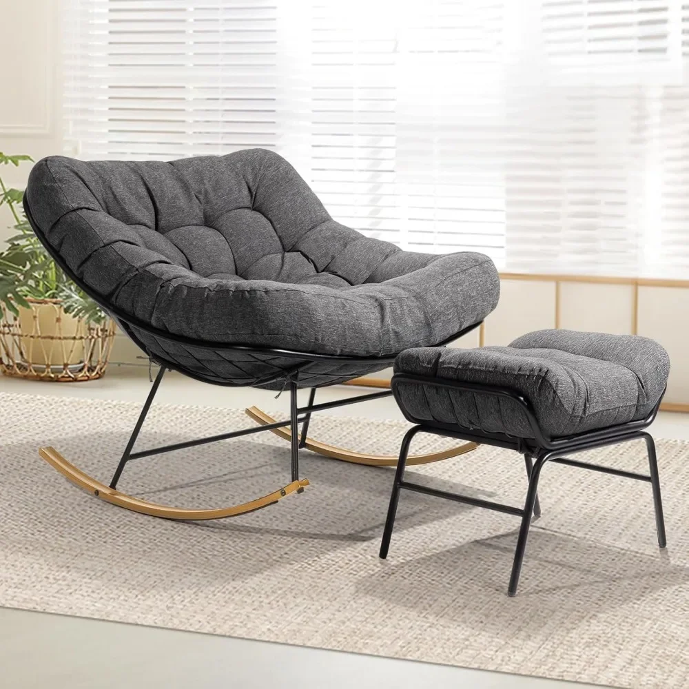 

Patio Rocking Chair Outdoor & Indoor, Metal Patio Lounge Rocking Chair with Thick Cushion, Comfy Modern Rocker Chair