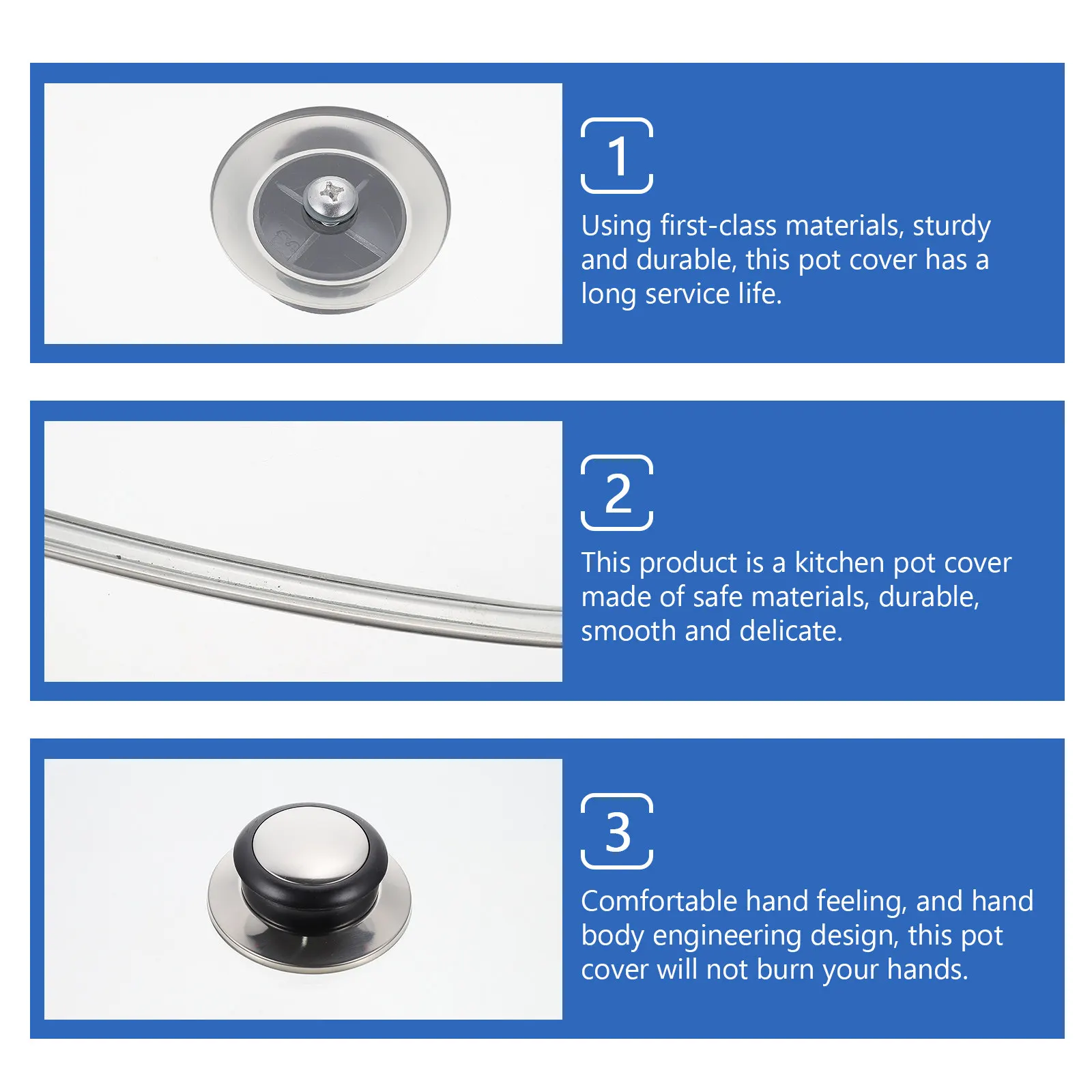 Visible Cooking Glass Pot Lid with Hole Heat-Resistant Toughened Material Comfortable Handle Engineering Design