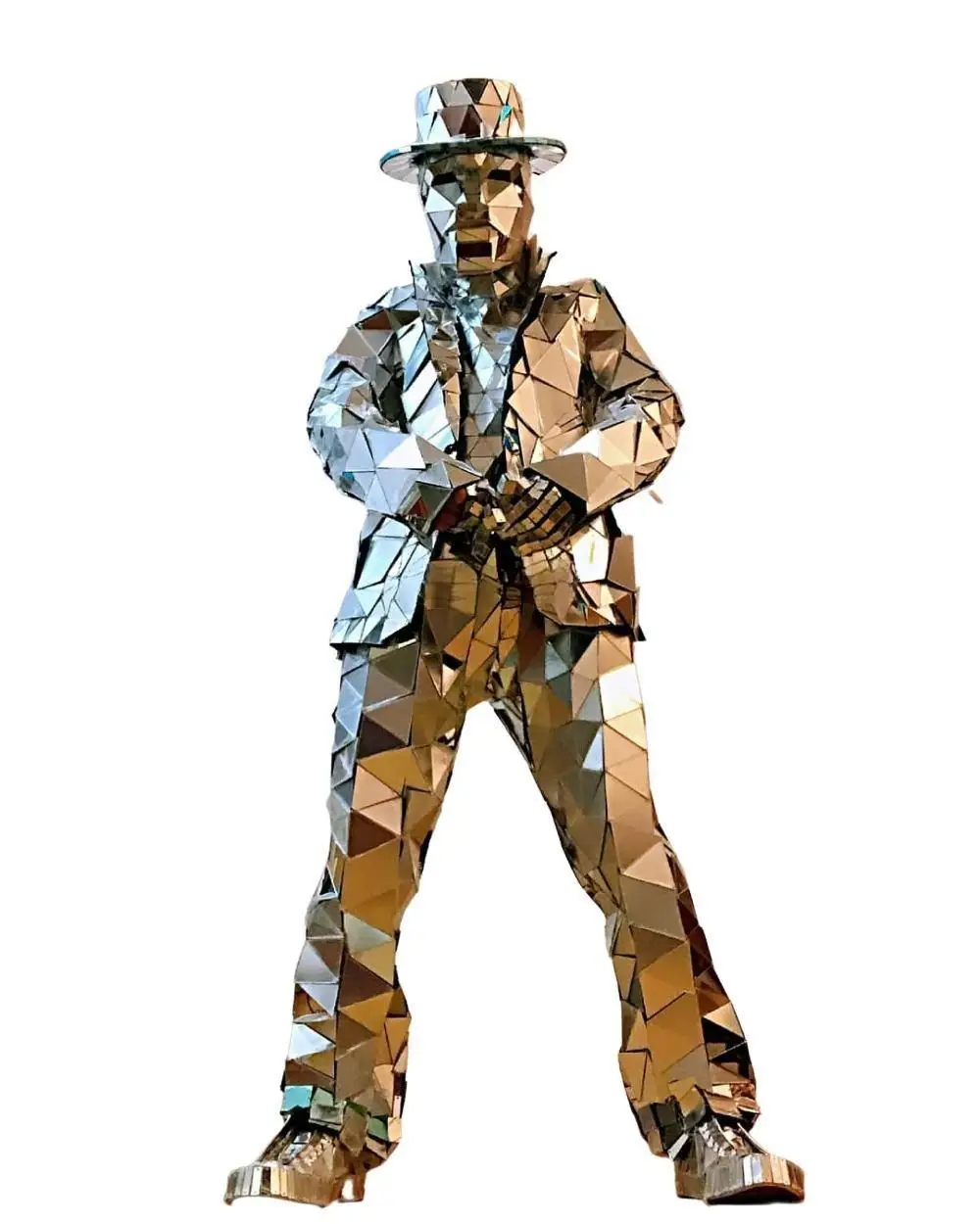 

Super Cool Hand Made Mirror Man Costume Events Show Suit Golden Silver Stage Performance Clothing